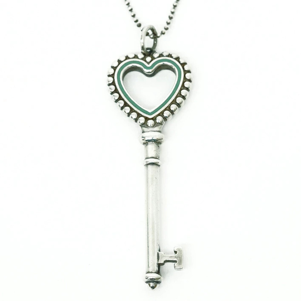 Tiffany Co Beaded Heart Key Enamel Finish Silver Pendant